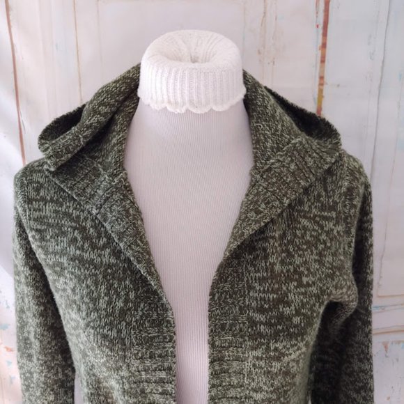 Derek Heart long sleeve hooded  knit cardigan duster sweater w tie/M/green - Picture 5 of 11